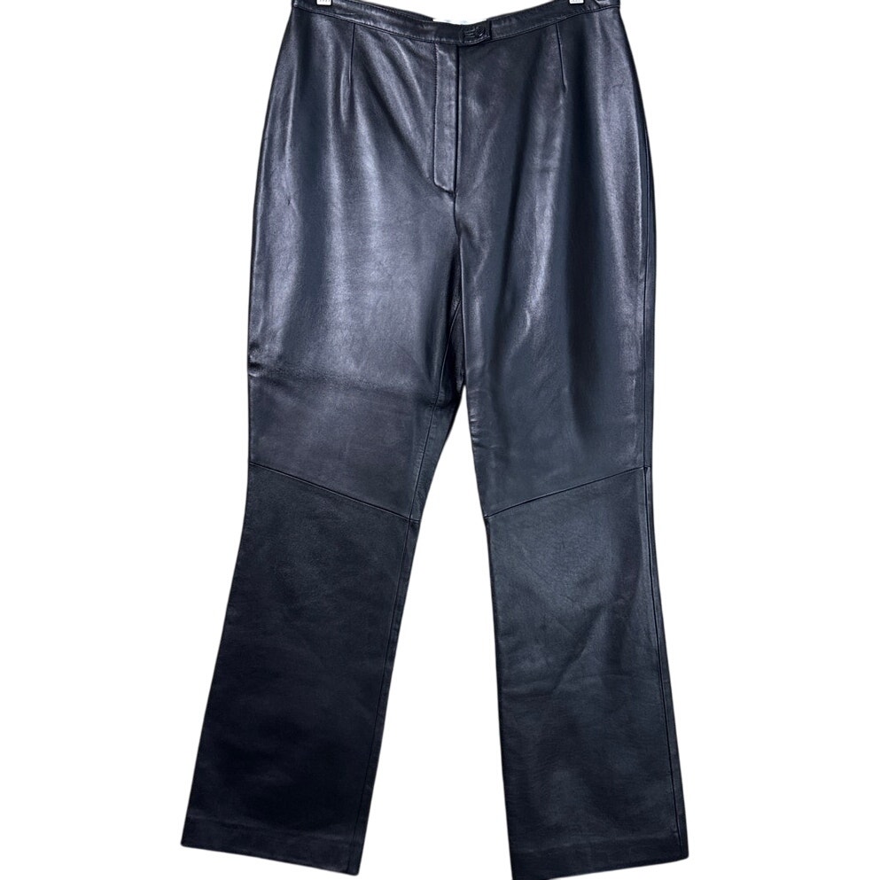 Valerie Stevens Black 100% Leather Straight Leg Pants Size 8